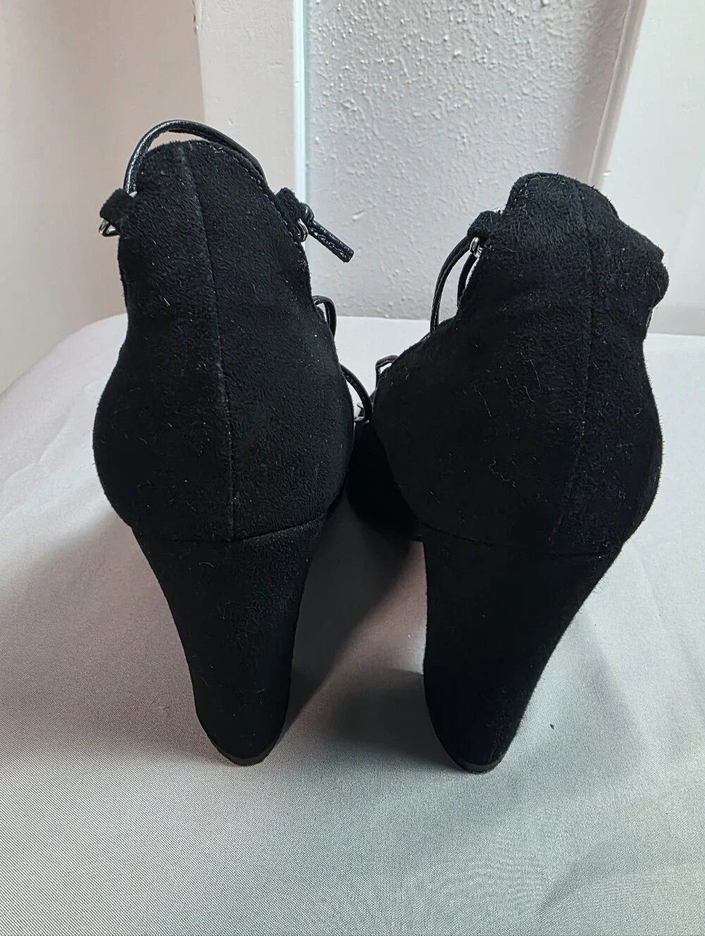 NAPOLEONI Black Suede Lace-Up Pointed Toe Block Heel Pumps Made in Italy Size 37